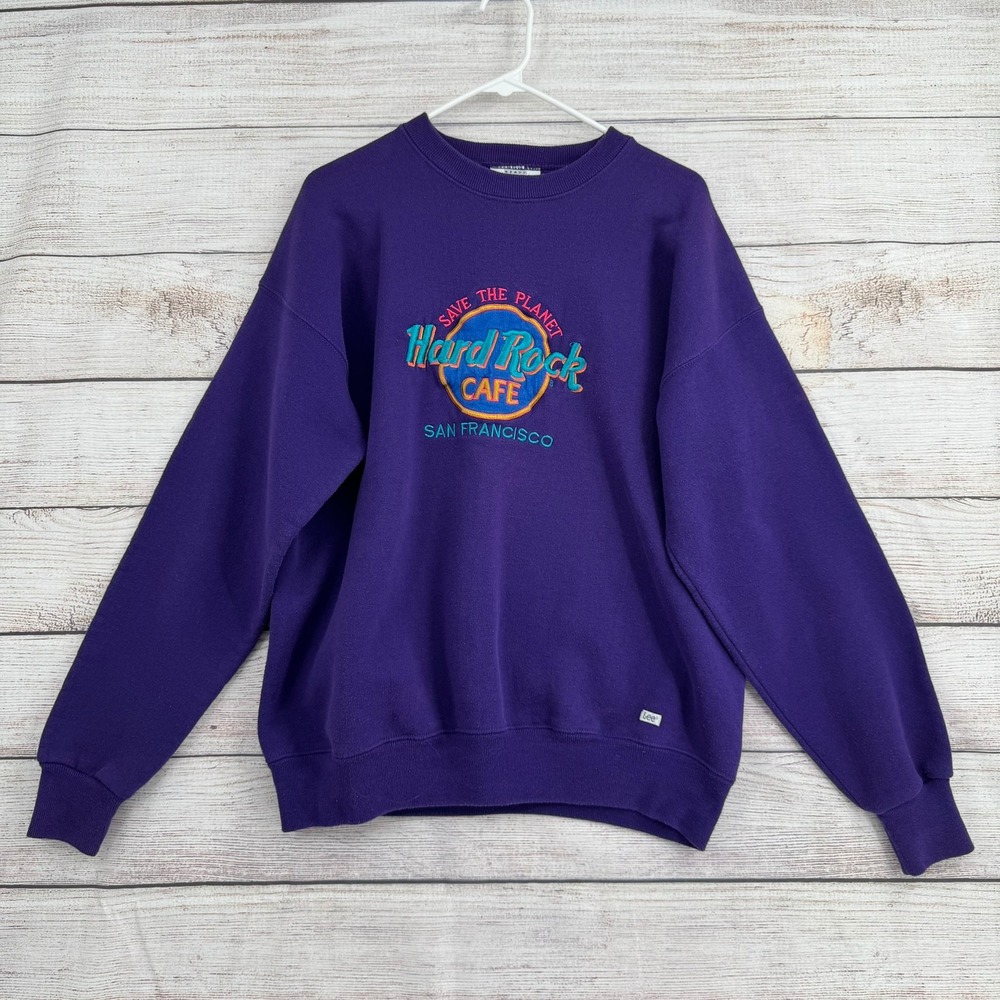 Vintage 90s Lee Hard Rock Cafe Sweatshirt Unisex XL Purple San Francisco USA